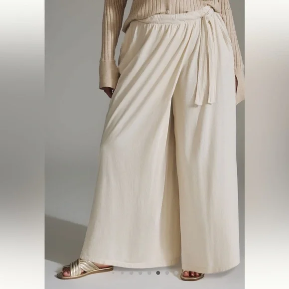 Anthropologie Cream Women's Pants casual pull on cross over - Picture 3 of 10